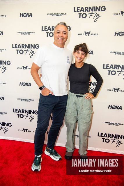 Evan Hayes and Aisha McAdams attend the Learning to Fly Los Angeles Premiere at The Aero Theater on Saturday August 15th, 2026 in Los Angeles.