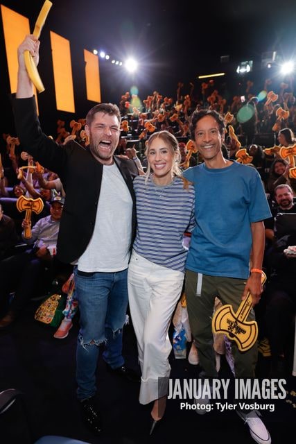 (L-R):  Liam McIntyre, Lisa Gilroy, and Danny Pudi attend the Golden Axe Screening Event on Tuesday, September 15, 2026 in Los Angeles. Photo Credit: Tyler Vosburg/JanuaryImages for Paramount+
