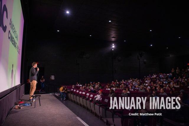 Max Lowe speaks before the screening of the Learning to Fly Los Angeles Premiere at The Aero Theater on Saturday August 15th, 2026 in Los Angeles.