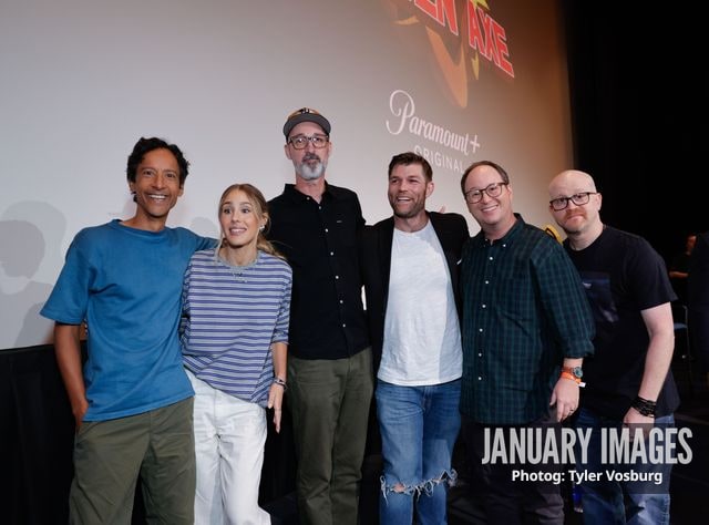 (L-R):  Danny Pudi, Lisa Gilroy, Joe Chandler, Liam McIntyre, Mike McMahan, and Steve Weintraub attend the Golden Axe Screening Event on Tuesday, September 15, 2026 in Los Angeles. Photo Credit: Tyler Vosburg/JanuaryImages for Paramount+
