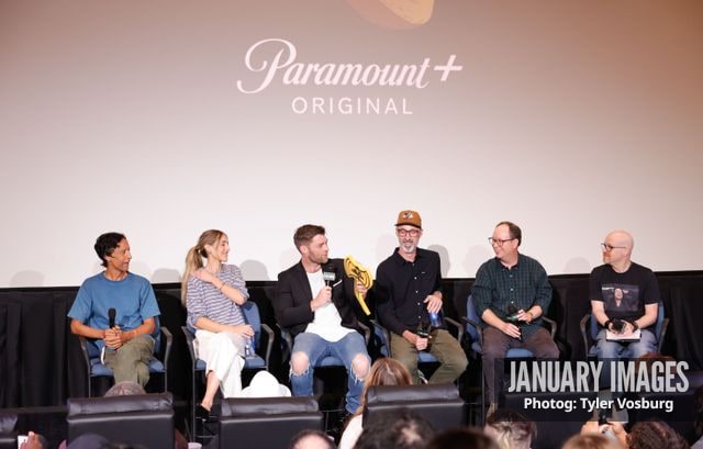 (L-R):  Danny Pudi, Lisa Gilroy, Liam McIntyre, Joe Chandler, Mike McMahan, and Steve Weintraub attend the Golden Axe Screening Event on Tuesday, September 15, 2026 in Los Angeles. Photo Credit: Tyler Vosburg/JanuaryImages for Paramount+