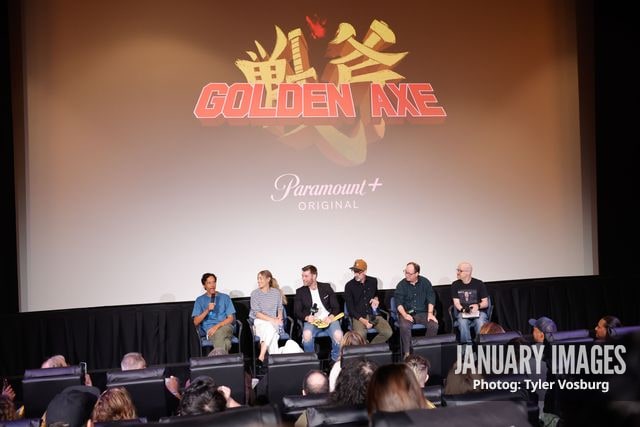 (L-R):  Danny Pudi, Lisa Gilroy, Liam McIntyre, Joe Chandler, Mike McMahan, and Steve Weintraub attend the Golden Axe Screening Event on Tuesday, September 15, 2026 in Los Angeles. Photo Credit: Tyler Vosburg/JanuaryImages for Paramount+