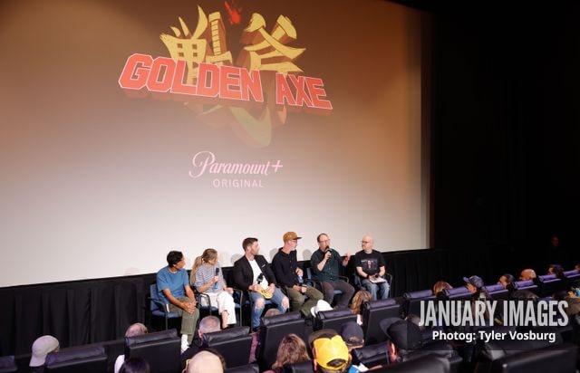 (L-R):  Danny Pudi, Lisa Gilroy, Liam McIntyre, Joe Chandler, Mike McMahan, and Steve Weintraub attend the Golden Axe Screening Event on Tuesday, September 15, 2026 in Los Angeles. Photo Credit: Tyler Vosburg/JanuaryImages for Paramount+