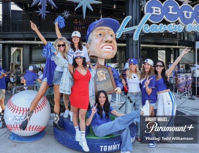 (L-R): Trish Mears, Melanie Dunmar, Rylee Baldri, Heather Feldhacker, Erin Wolczik, Trina Taylor and Nina Scoffone attend the Paramount+ unscripted series Team Moms: Baseball on Saturday, October 3, 2026 in Los Angeles. Photo Credit: Todd Williamson/JanuaryImages for Paramount+