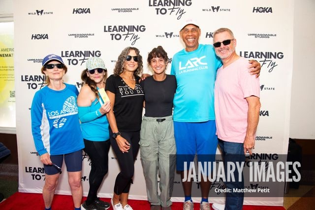 Aisha McAdams and LA Running Club members attend the Learning to Fly Los Angeles Premiere at The Aero Theater on Saturday August 15th, 2026 in Los Angeles.