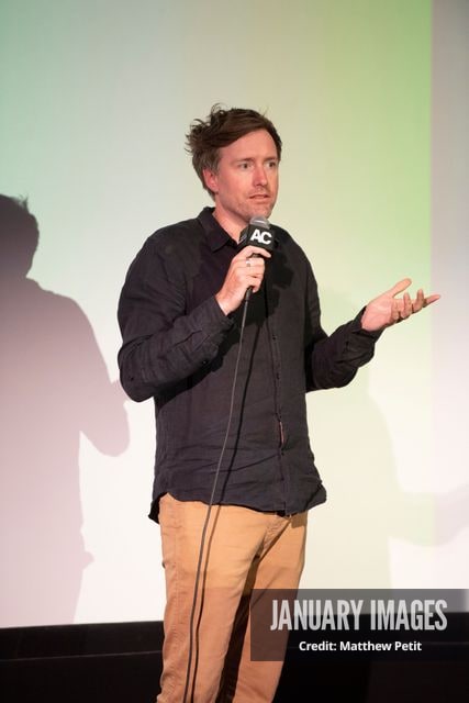 Max Lowe speaks before the screening of the Learning to Fly Los Angeles Premiere at The Aero Theater on Saturday August 15th, 2026 in Los Angeles.