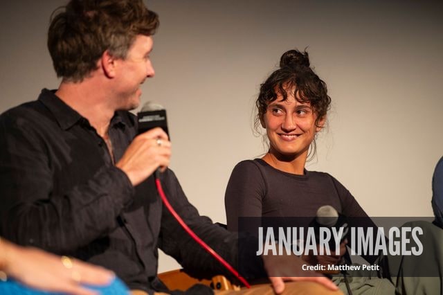 Max Lowe and Aisha McAdams speak during a panel discussion at the Learning to Fly Los Angeles Premiere at The Aero Theater on Saturday August 15th, 2026 in Los Angeles.