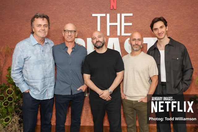Sean Callery, Howard Gordon, Antonio Campos, Gabe Rotter and Daniel Pearl attend Netflix's The Beast In Me ATAS Event on June 06, 2026 at the Netflix Tudum Theater in Los Angeles.