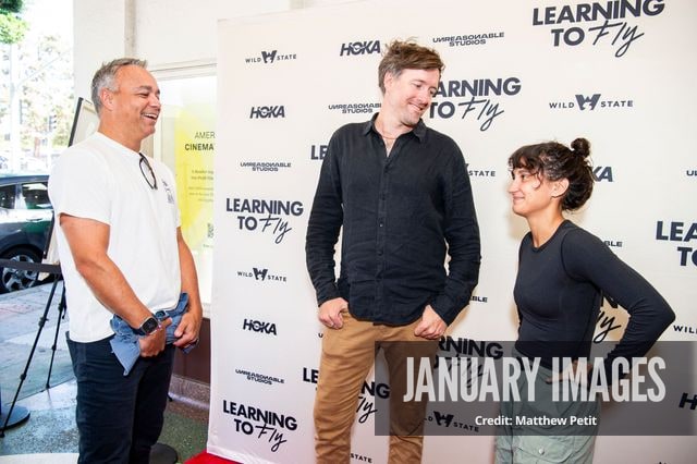 Evan Hayes, Max Lowe and Aisha McAdams attend the Learning to Fly Los Angeles Premiere at The Aero Theater on Saturday August 15th, 2026 in Los Angeles.