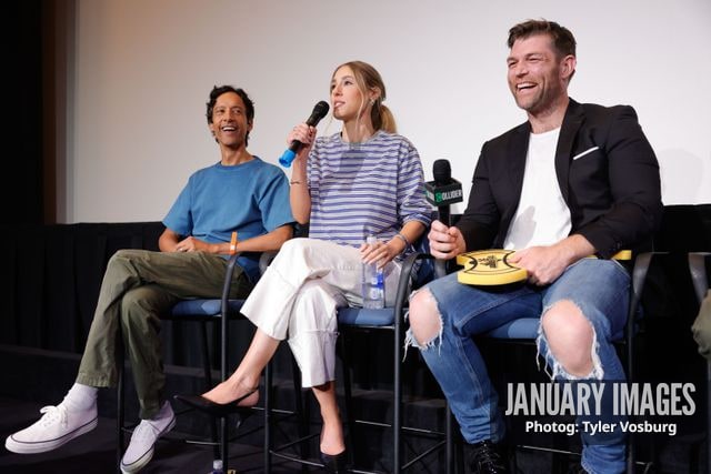 (L-R):  Danny Pudi, Lisa Gilroy, and Liam McIntyre attend the Golden Axe Screening Event on Tuesday, September 15, 2026 in Los Angeles. Photo Credit: Tyler Vosburg/JanuaryImages for Paramount+