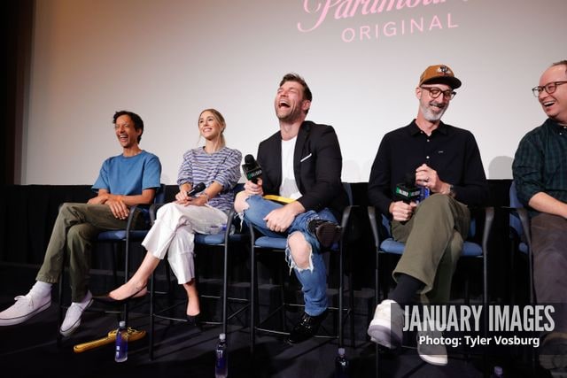 (L-R):  Danny Pudi, Lisa Gilroy, Liam McIntyre, Joe Chandler, and Mike McMahan attend the Golden Axe Screening Event on Tuesday, September 15, 2026 in Los Angeles. Photo Credit: Tyler Vosburg/JanuaryImages for Paramount+