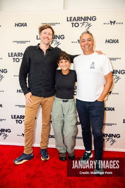 Max Lowe, Aisha McAdams and Evan Hayes attend the Learning to Fly Los Angeles Premiere at The Aero Theater on Saturday August 15th, 2026 in Los Angeles.