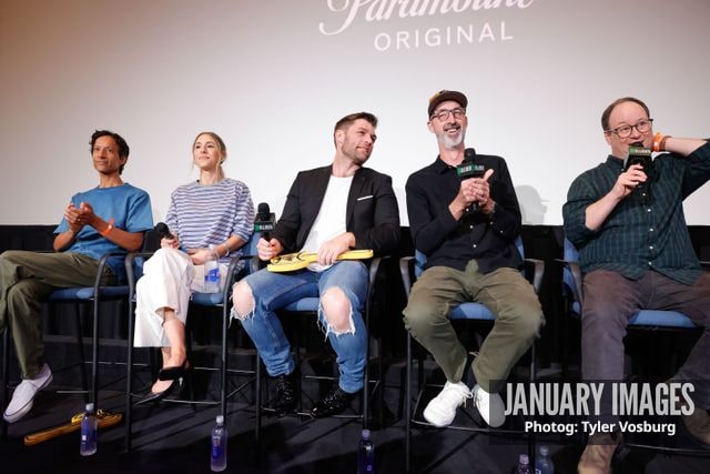 (L-R):  Danny Pudi, Lisa Gilroy, Liam McIntyre, Joe Chandler, and Mike McMahan attend the Golden Axe Screening Event on Tuesday, September 15, 2026 in Los Angeles. Photo Credit: Tyler Vosburg/JanuaryImages for Paramount+