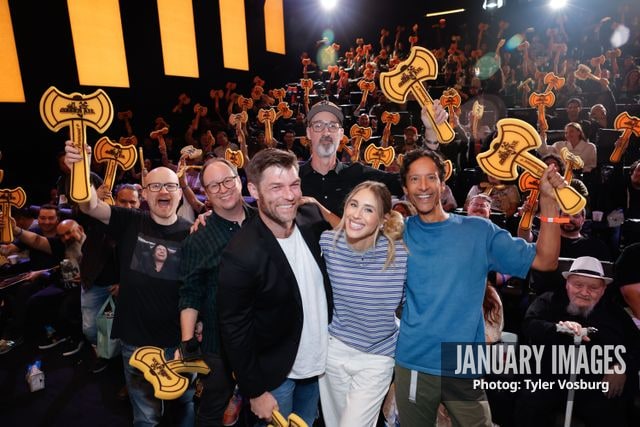 (L-R):  Steve Weintraub, Mike McMahan, Liam McIntyre, Joe Chandler, Lisa Gilroy, and Danny Pudi attend the Golden Axe Screening Event on Tuesday, September 15, 2026 in Los Angeles. Photo Credit: Tyler Vosburg/JanuaryImages for Paramount+
