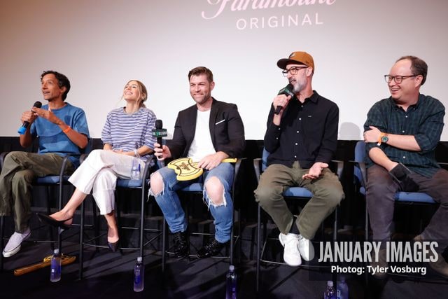 (L-R):  Danny Pudi, Lisa Gilroy, Liam McIntyre, Joe Chandler, and Mike McMahan attend the Golden Axe Screening Event on Tuesday, September 15, 2026 in Los Angeles. Photo Credit: Tyler Vosburg/JanuaryImages for Paramount+