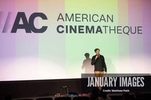 Max Lowe speaks before the screening of the Learning to Fly Los Angeles Premiere at The Aero Theater on Saturday August 15th, 2026 in Los Angeles.