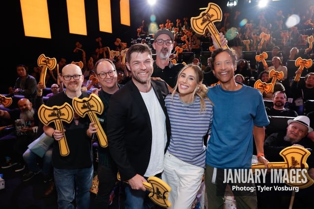 (L-R):  Steve Weintraub, Mike McMahan, Liam McIntyre, Joe Chandler, Lisa Gilroy, and Danny Pudi attend the Golden Axe Screening Event on Tuesday, September 15, 2026 in Los Angeles. Photo Credit: Tyler Vosburg/JanuaryImages for Paramount+