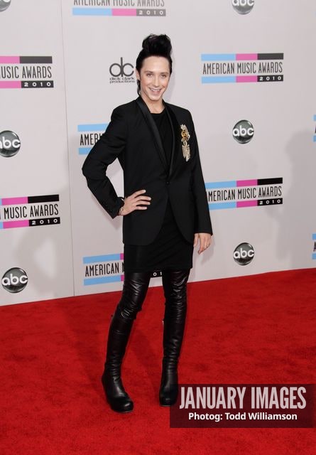 LOS ANGELES, CA - NOVEMBER 21:  Figure skater Johnny Weir arrives at the 2010 American Music Awards held at Nokia Theatre L.A. Live on November 21, 2010 in Los Angeles, California.  (Photo by Todd Williamson/JanuaryImages)