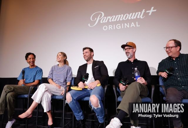 (L-R):  Danny Pudi, Lisa Gilroy, Liam McIntyre, Joe Chandler, and Mike McMahan attend the Golden Axe Screening Event on Tuesday, September 15, 2026 in Los Angeles. Photo Credit: Tyler Vosburg/JanuaryImages for Paramount+