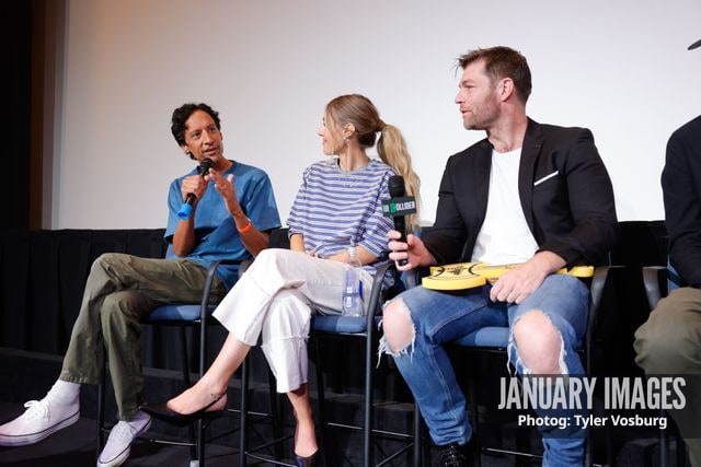(L-R):  Danny Pudi, Lisa Gilroy, and Liam McIntyre attends the Golden Axe Screening Event on Tuesday, September 15, 2026 in Los Angeles. Photo Credit: Tyler Vosburg/JanuaryImages for Paramount+
