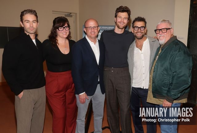 Chace Crawford, from left, Joanna Robinson, Eric Kripke, Jack Quaid, Anthony Starr and Phil Sgriccia attend The Boys S5 LA Special Screening, Q&A and Reception at the Linwood Dunn Theater on October 14, 2026 in Los Angeles. Photo Credit: Christopher Polk/JanuaryImages for PrimeVideo