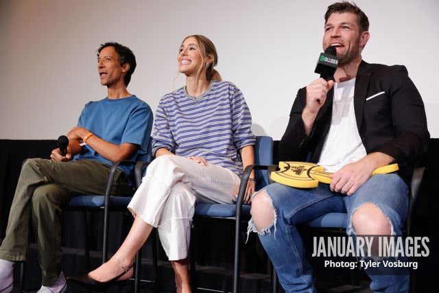 (L-R):  Danny Pudi, Lisa Gilroy, and Liam McIntyre attend the Golden Axe Screening Event on Tuesday, September 15, 2026 in Los Angeles. Photo Credit: Tyler Vosburg/JanuaryImages for Paramount+