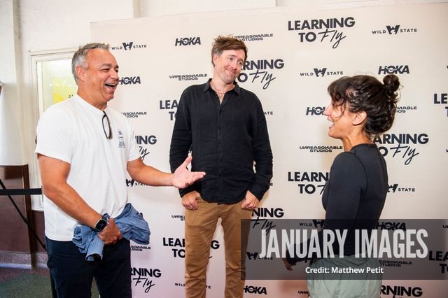 Evan Hayes, Max Lowe and Aisha McAdams attend the Learning to Fly Los Angeles Premiere at The Aero Theater on Saturday August 15th, 2026 in Los Angeles.
