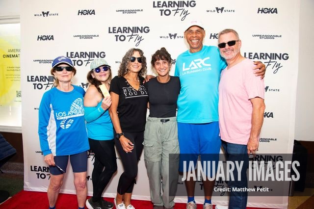 Aisha McAdams and LA Running Club members attend the Learning to Fly Los Angeles Premiere at The Aero Theater on Saturday August 15th, 2026 in Los Angeles.