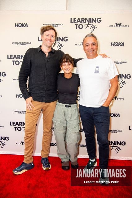 Max Lowe, Aisha McAdams and Evan Hayes attend the Learning to Fly Los Angeles Premiere at The Aero Theater on Saturday August 15th, 2026 in Los Angeles.