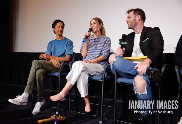 (L-R):  Danny Pudi, Lisa Gilroy, and Liam McIntyre attend the Golden Axe Screening Event on Tuesday, September 15, 2026 in Los Angeles. Photo Credit: Tyler Vosburg/JanuaryImages for Paramount+