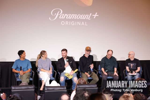(L-R):  Danny Pudi, Lisa Gilroy, Liam McIntyre, Joe Chandler, Mike McMahan, and Steve Weintraub attend the Golden Axe Screening Event on Tuesday, September 15, 2026 in Los Angeles. Photo Credit: Tyler Vosburg/JanuaryImages for Paramount+