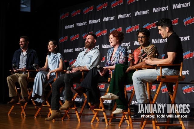 Joe Wiseman, Sheila Carrasco, Devan Chandler Long, Rebecca Wisocky, Utkarsh Ambudkar and Patrick Gomez attend the Ghosts & Eternally Yours Panel at New York Comic Con at Javits Center during New York Comic Con on Friday, Oct. 9, 2026 in New York. Photo Credit: Todd Williamson/JanuaryImages for CBS