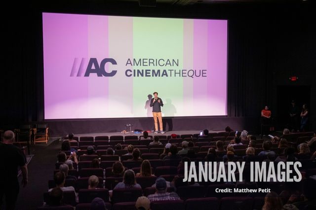 Max Lowe speaks before the screening of the Learning to Fly Los Angeles Premiere at The Aero Theater on Saturday August 15th, 2026 in Los Angeles.
