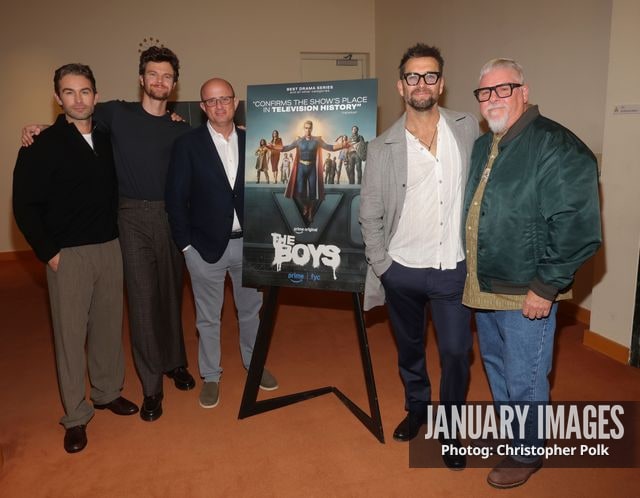 Chace Crawford, Jack Quaid, Eric Kripke, Anthony Starr and Phil Sgriccia attend The Boys S5 LA Special Screening, Q&A and Reception at the Linwood Dunn Theater on October 14, 2026 in Los Angeles. Photo Credit: Christopher Polk/JanuaryImages for PrimeVideo