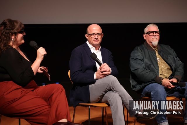 Joanna Robinson, from left, Eric Kripke and Phil Sgriccia attend The Boys S5 LA Special Screening, Q&A and Reception at the Linwood Dunn Theater on October 14, 2026 in Los Angeles. Photo Credit: Christopher Polk/JanuaryImages for PrimeVideo