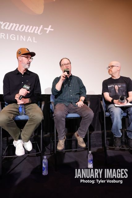 (L-R):  Joe Chandler, Mike McMahan, and Steve Weintraub attend the Golden Axe Screening Event on Tuesday, September 15, 2026 in Los Angeles. Photo Credit: Tyler Vosburg/JanuaryImages for Paramount+