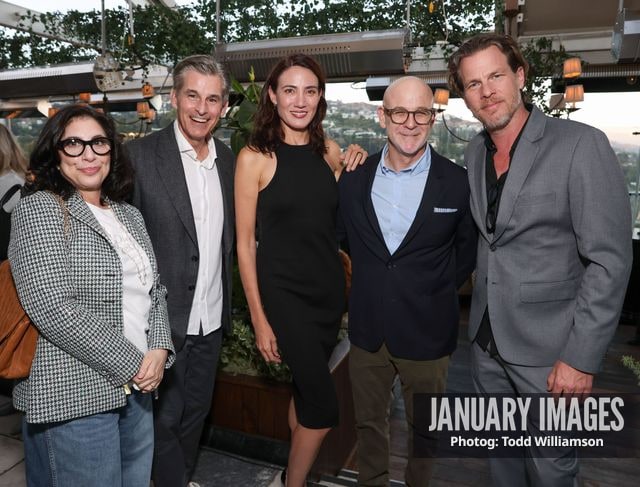 Sue Kroll, Mike Hopkins, Lisa Joy and Jonathan Nolan attend the Emmy Awards Toast 2026 at Soho House West Hollywood on Thursday, Sept. 3, 2026 in Los Angeles.