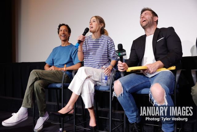 (L-R):  Danny Pudi, Lisa Gilroy, and Liam McIntyre attend the Golden Axe Screening Event on Tuesday, September 15, 2026 in Los Angeles. Photo Credit: Tyler Vosburg/JanuaryImages for Paramount+