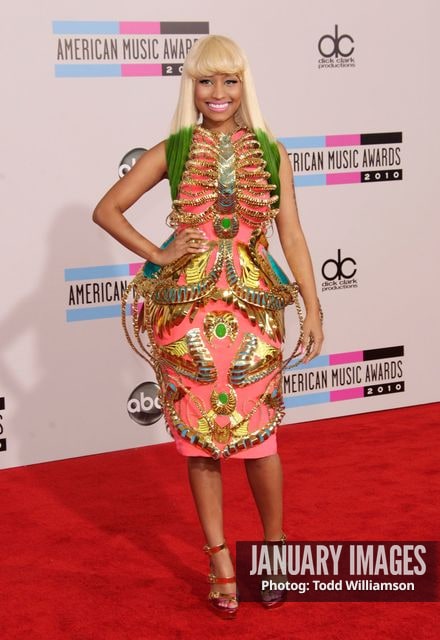 LOS ANGELES, CA - NOVEMBER 21:  Recording artist Nicki Minaj arrives at the 2010 American Music Awards held at Nokia Theatre L.A. Live on November 21, 2010 in Los Angeles, California.  (Photo by Todd Williamson/JanuaryImages)