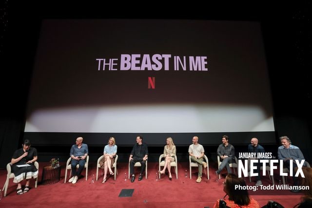 Stacey Wilson, Howard Gordon, Claire Dandes, Matthew Rhys, Brittany Snow, Gabe Rotter, Daniel Pearl, Antonio Campos, and Sean Callery attend Netflix's The Beast In Me ATAS Event on June 06, 2026 at the Netflix Tudum Theater in Los Angeles.