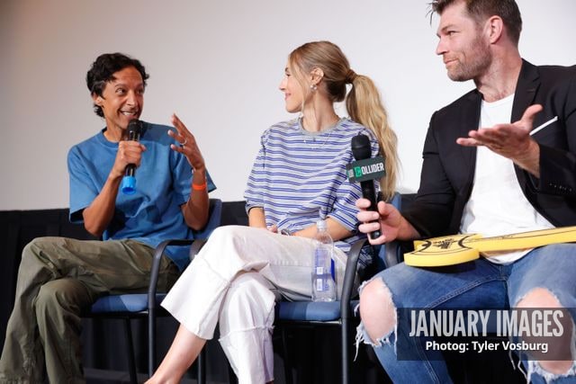 (L-R):  Danny Pudi, Lisa Gilroy, and Liam McIntyre attends the Golden Axe Screening Event on Tuesday, September 15, 2026 in Los Angeles. Photo Credit: Tyler Vosburg/JanuaryImages for Paramount+