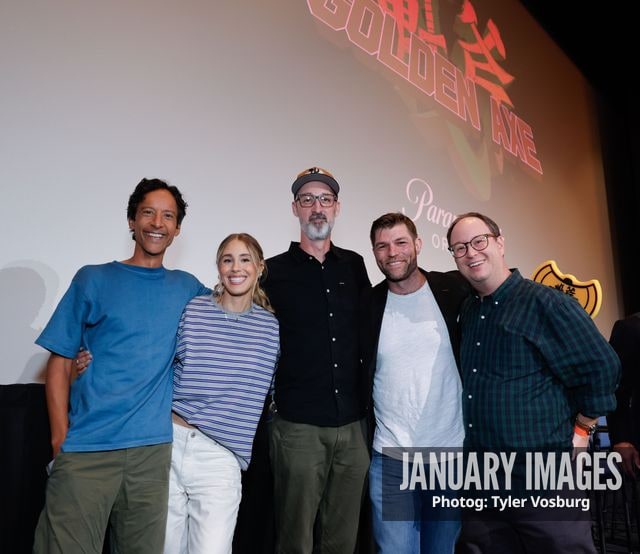 (L-R):  Danny Pudi, Lisa Gilroy, Joe Chandler, Liam McIntyre, and Mike McMahan attend the Golden Axe Screening Event on Tuesday, September 15, 2026 in Los Angeles. Photo Credit: Tyler Vosburg/JanuaryImages for Paramount+