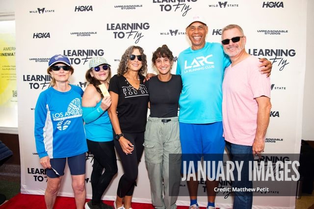 Aisha McAdams and LA Running Club members attend the Learning to Fly Los Angeles Premiere at The Aero Theater on Saturday August 15th, 2026 in Los Angeles.